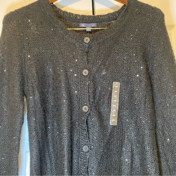 2for$35 NWT GAP Black Sequin Wool Cardigan. Size Medium. - Picture 9 of 11